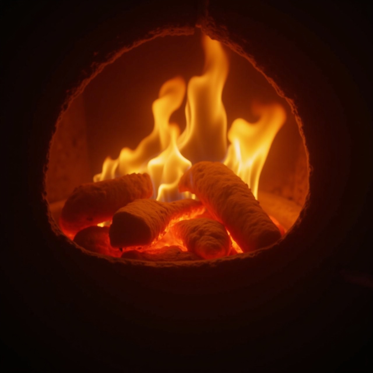 open hearth flames close up