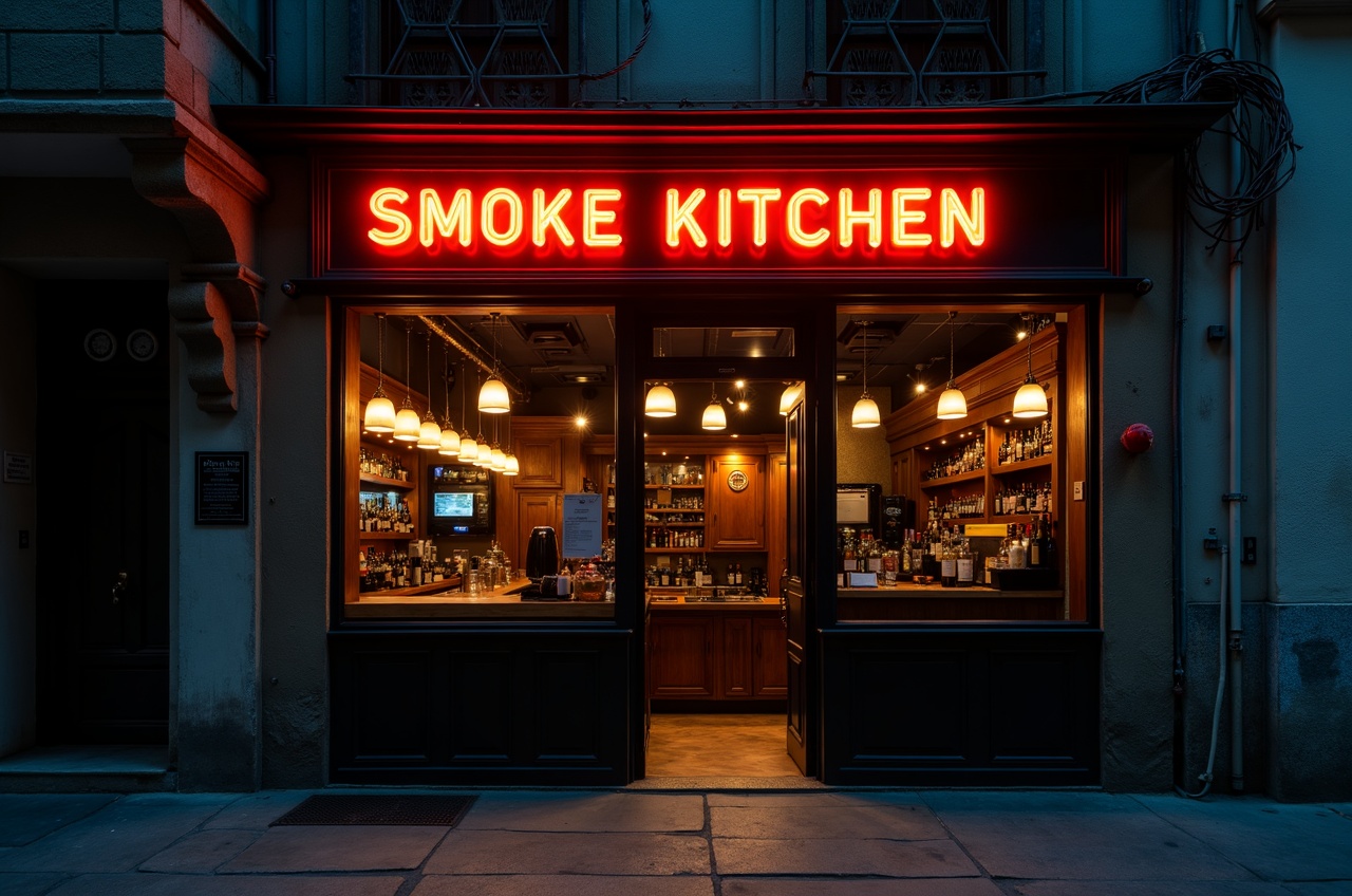 Fachada del local con letrero de Smoke Kitchen y puerta abierta hacia la barra